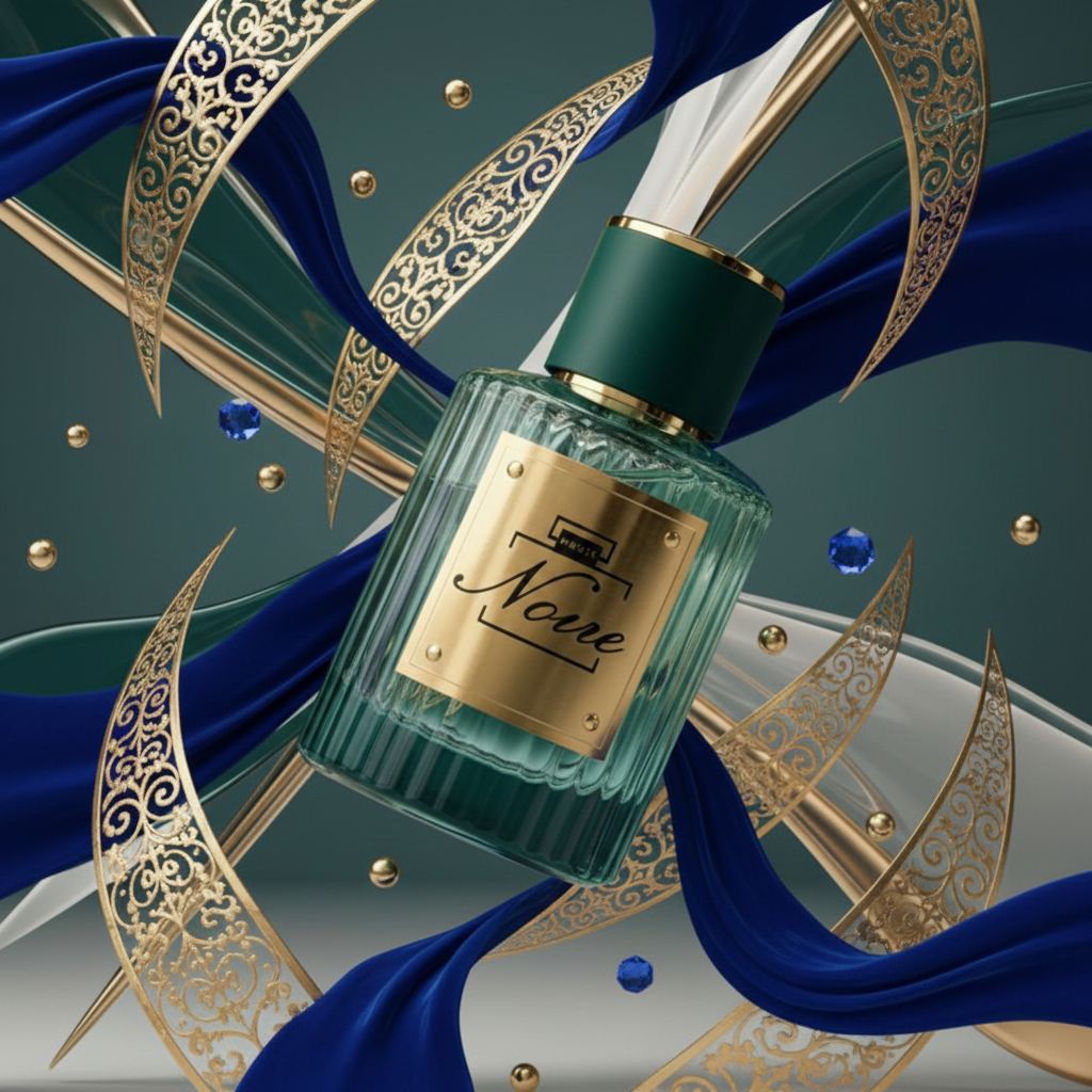 Immagine Turath con boccetta originale e decorazioni oro-blu