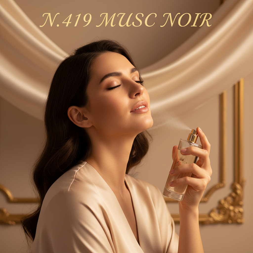 N.419 MUSC NOIR - Modella con bottiglia Noiré