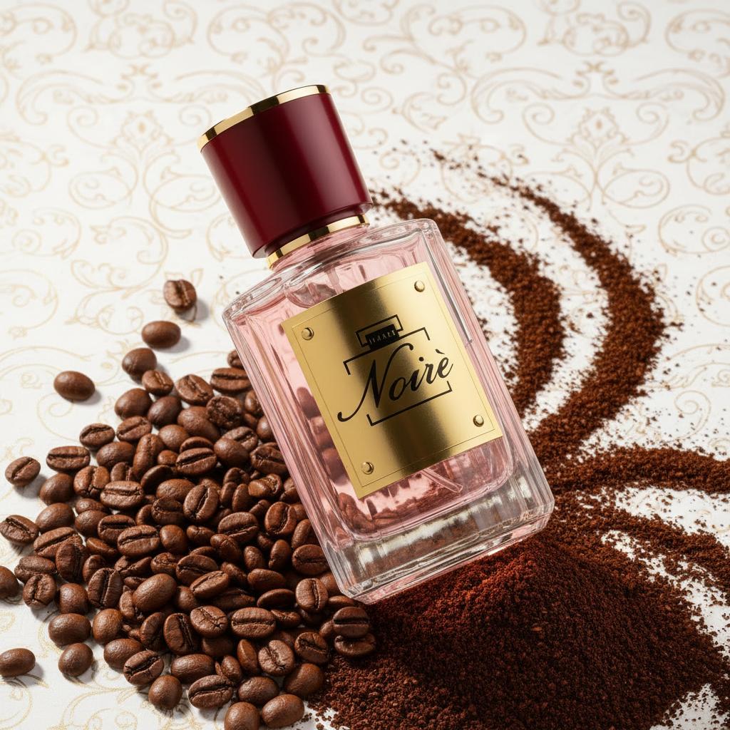 Profumo Noiré con caffè in chicchi e polvere