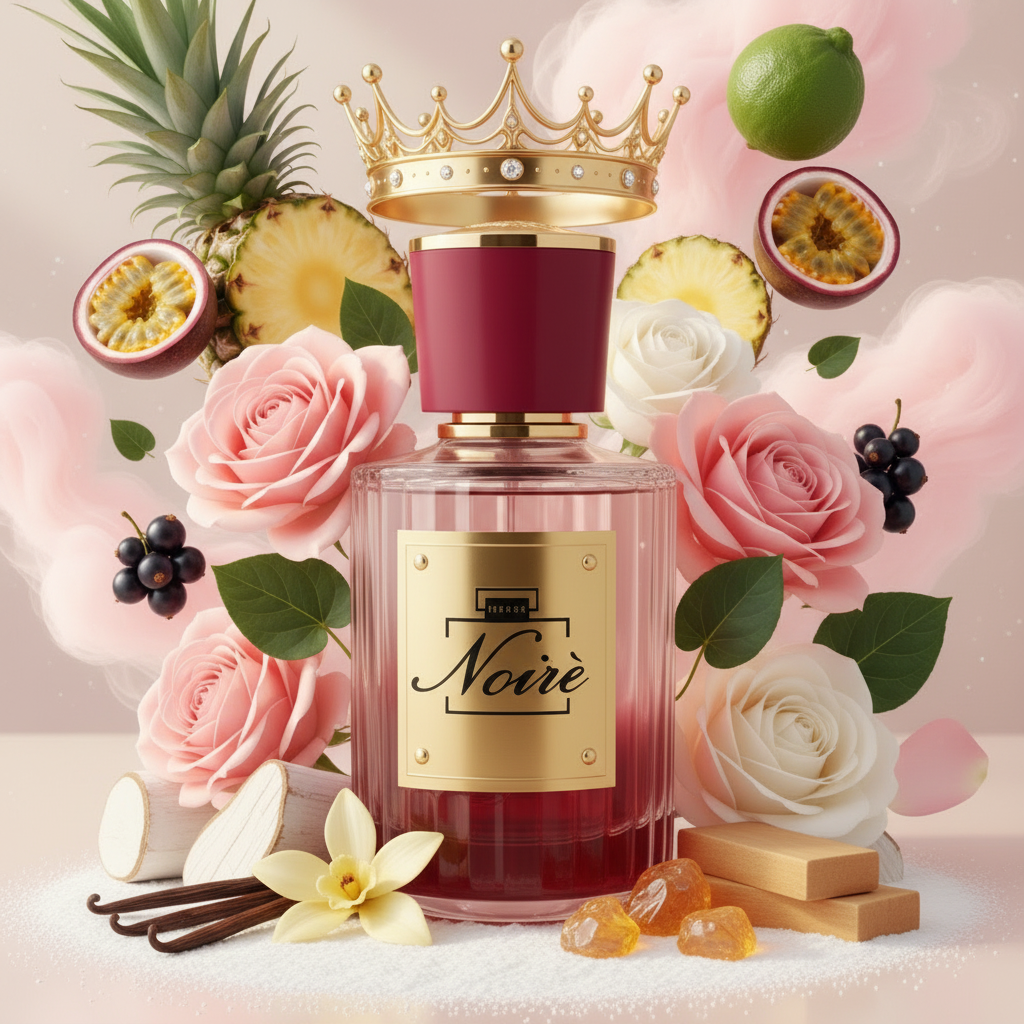 Profumo Noiré con corona e ingredienti