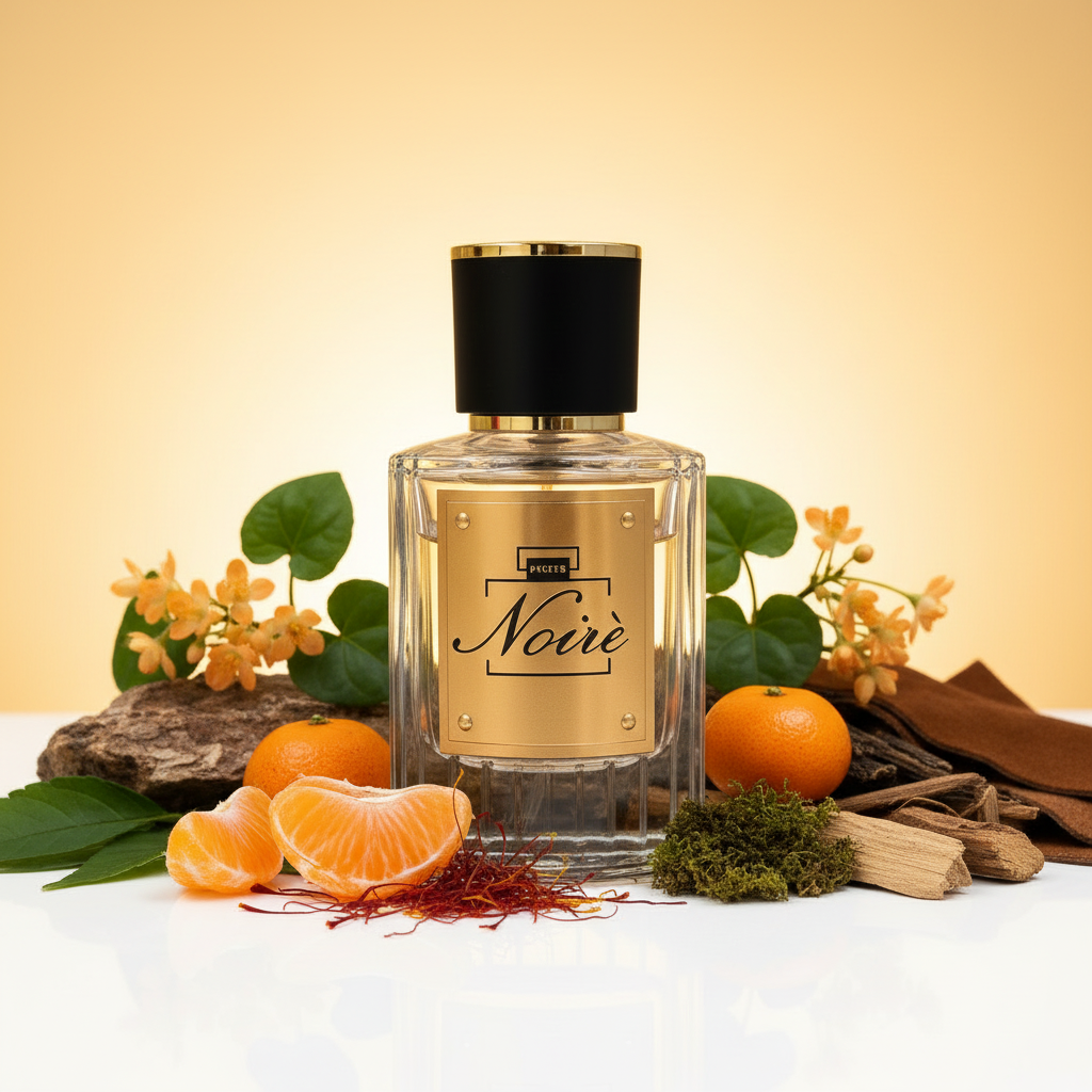 Profumo Noiré luminoso con sfondo dorato