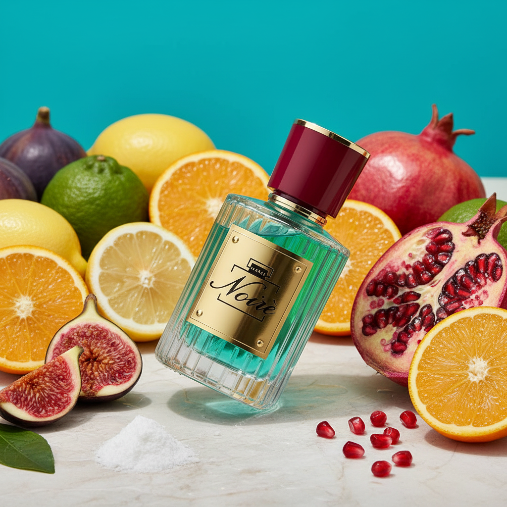 Profumo Noiré con sfondo turchese mediterraneo