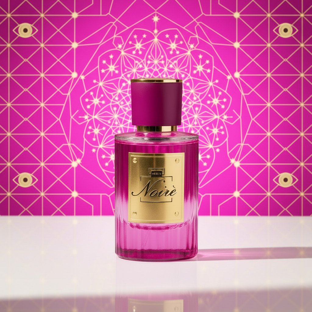 Profumo Noiré fucsia luminoso con stelle e occhi dorati